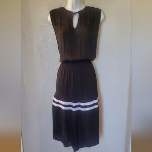 Simply Vera Vera Wang Pintuck Black Midi Dress with White Stripes Size XL